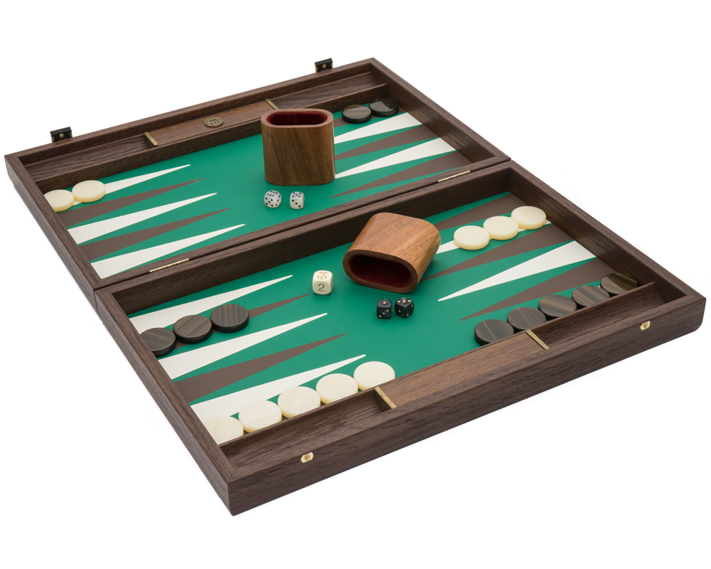Luxury Green and Walnut Backgammon Set with Luxury Cups
